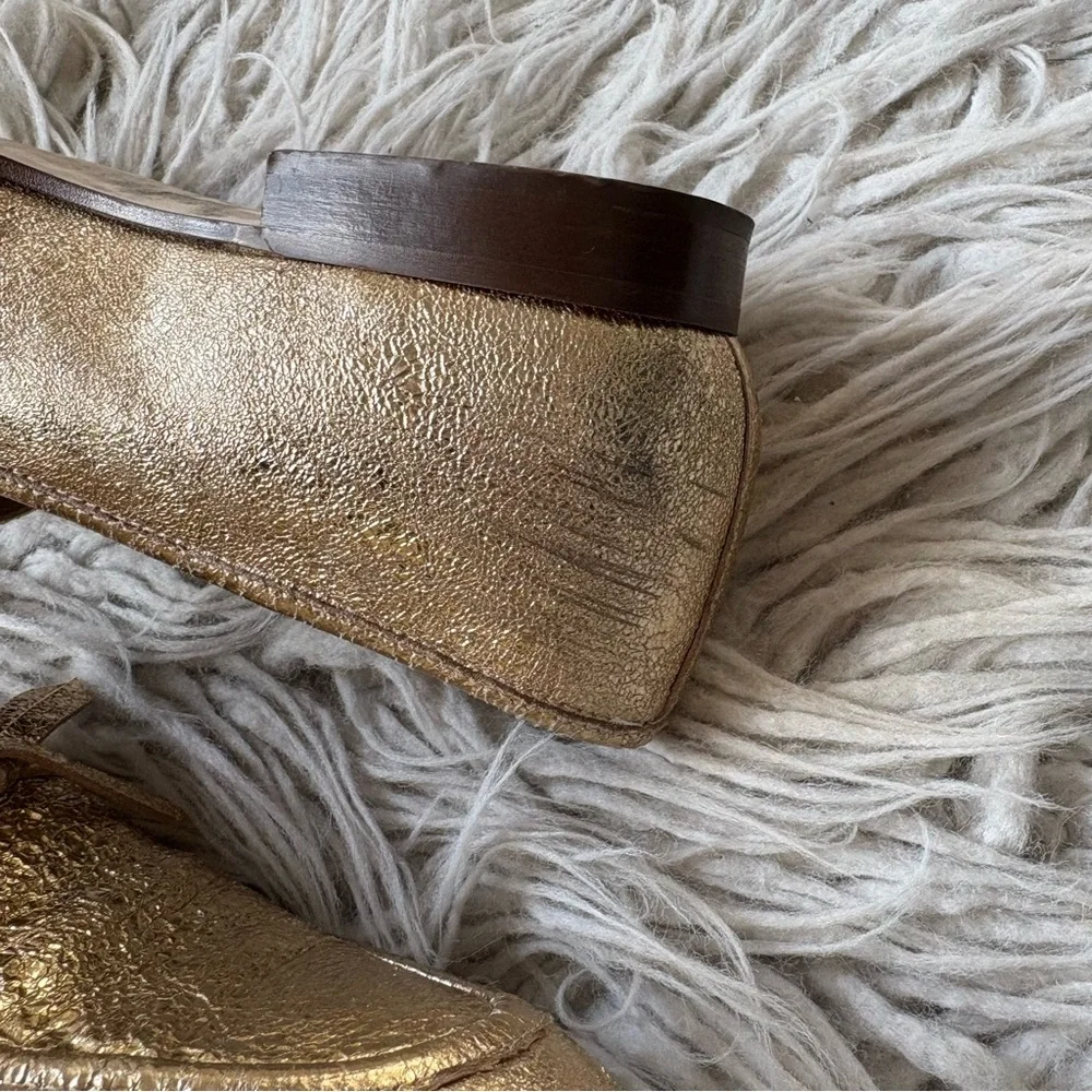 J. Crew The Academy Leather Metallic Gold Womens Almond Toe Loafers H1872 Size 8